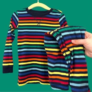 Primary Rainbow Stripe Organic Pajama Set Top And Bottoms Long-sleeve Size 4-5